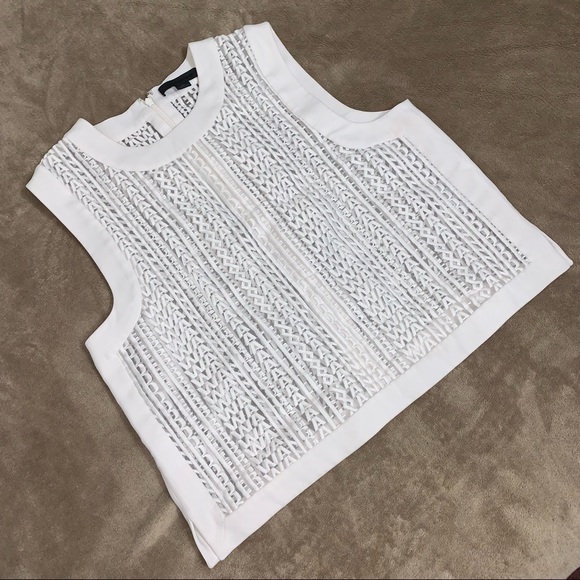 Alexander Wang White Sheer Name Logo Guipure Lace Embroidery Cropped Blouse - Picture 3 of 12